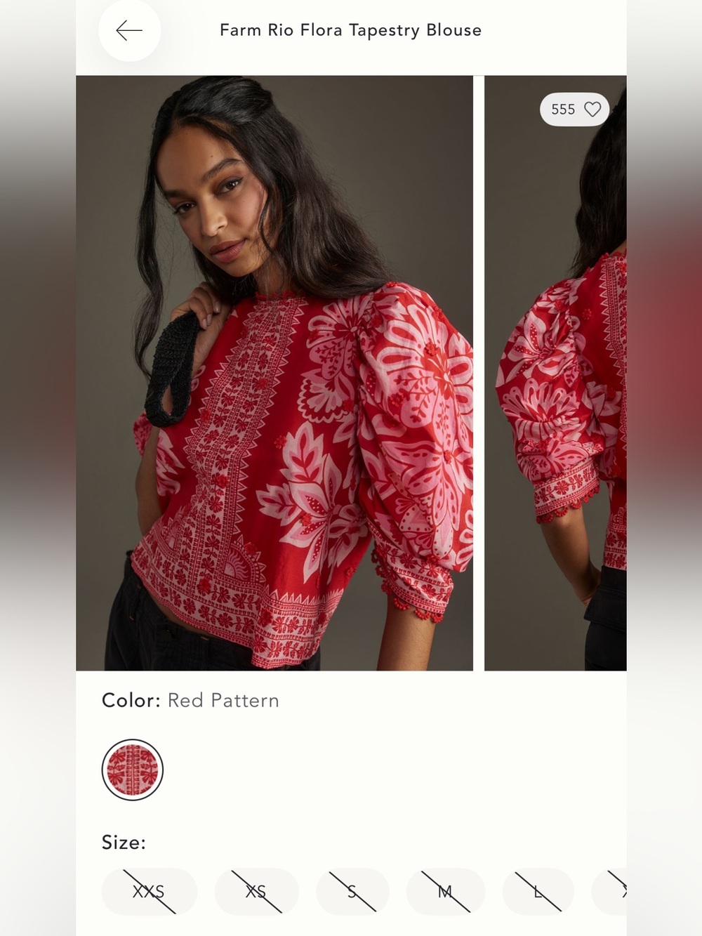 Farm Rio Flora Tapestry Blouse Puff Sleeve Peasant Boho Statement Bold Red XS - Picture 16 of 16